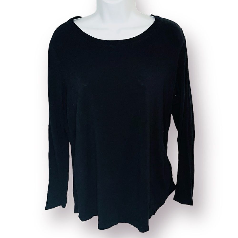 Westbound Mixed Media Cotton Blend Long Sleeve Back Pleat Top Black M
